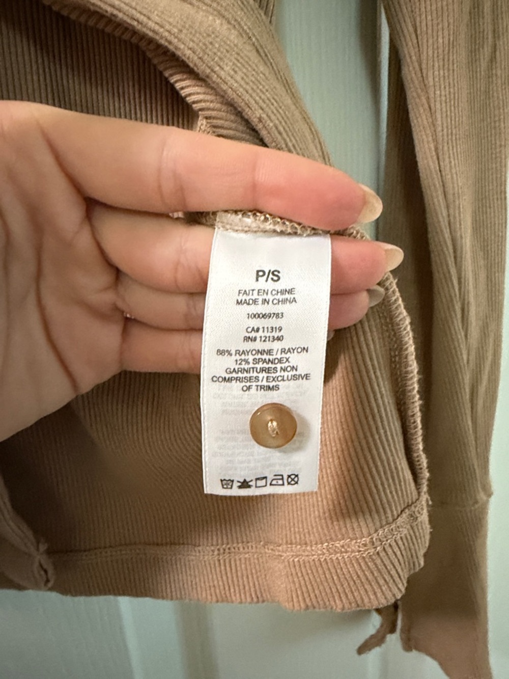 Dynamite Ribbed Button-Down Long Sleeve Top - Taupe - Picture 2 of 6